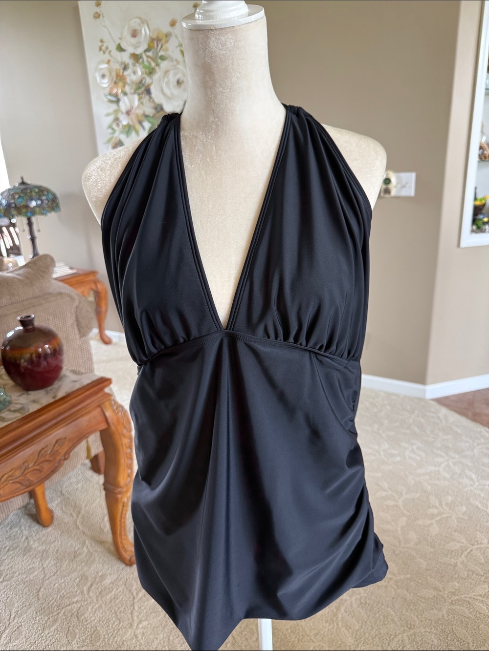 Black Halter V-Neck Swim Top